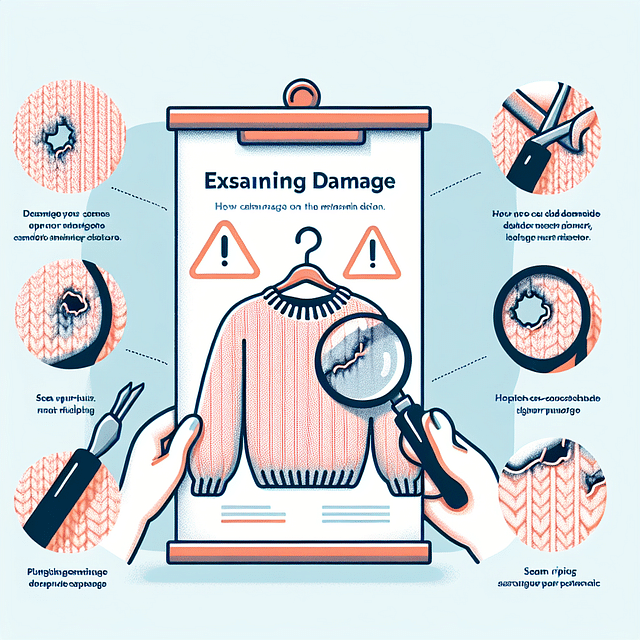 close-up of examining knitwear damage