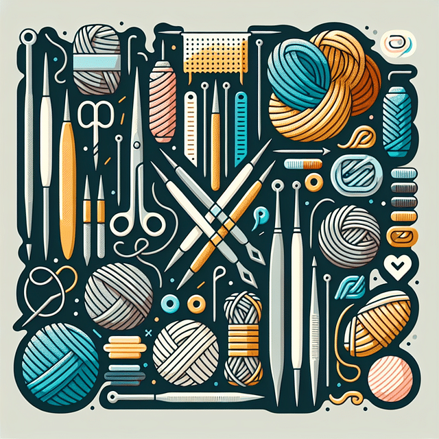 knitwear mending tools arranged artistically