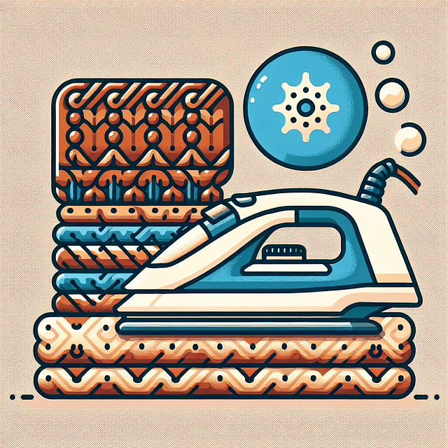 steam iron hovering over knitted fabric