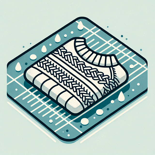 knitted item drying on a mat