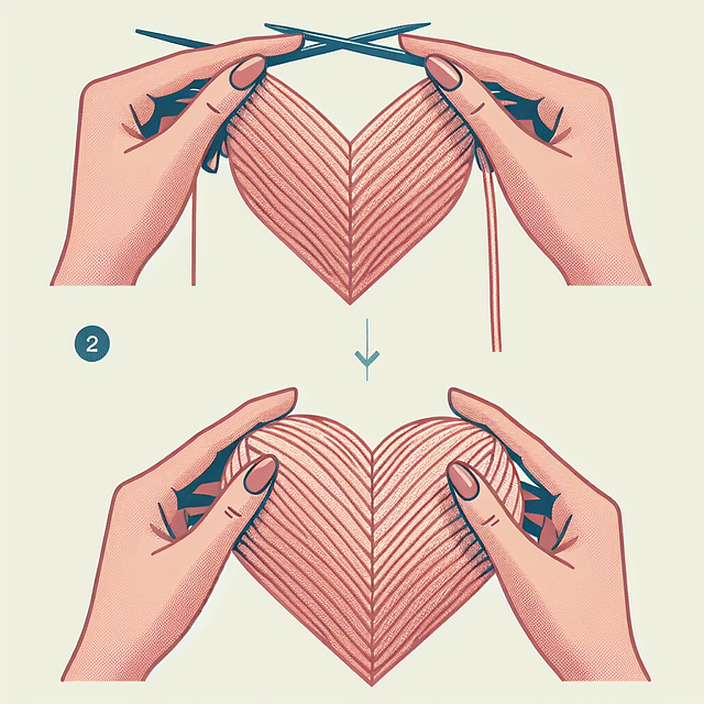 hands holding a heart-shaped knitted item