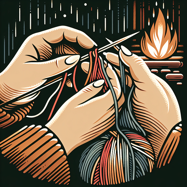 hands knitting with a warm and cozy vibe