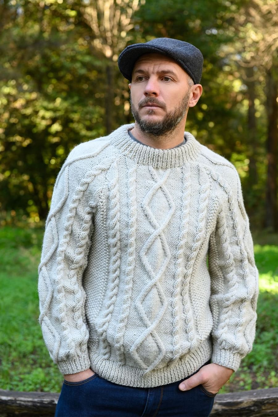 Unique hand-knitted sweater showcasing intricate pattern