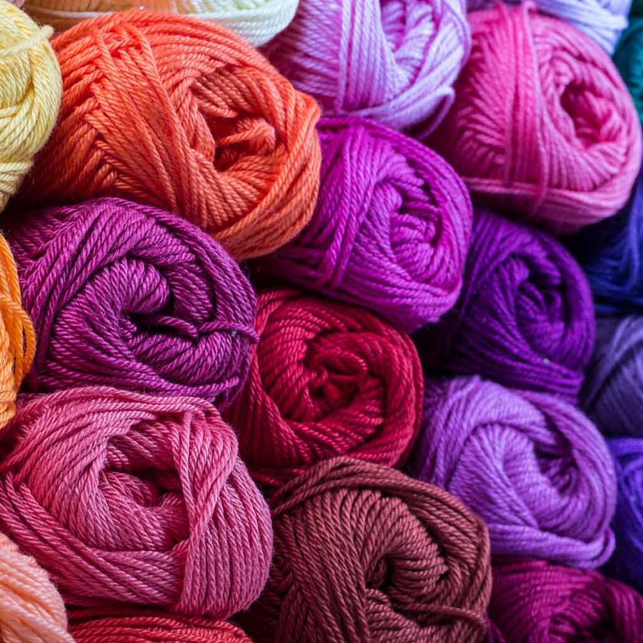Variety of colorful knitting yarns