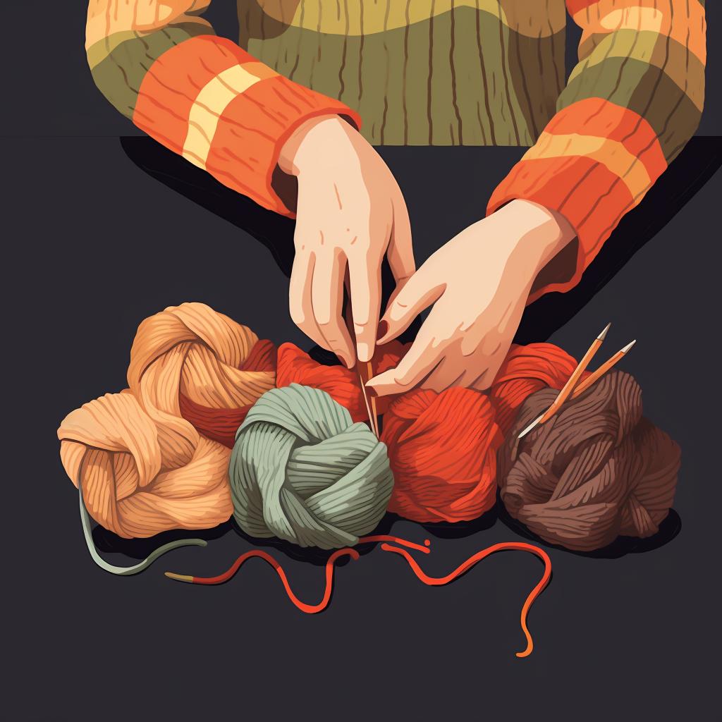 Hands weaving in ends on a knitted sweater