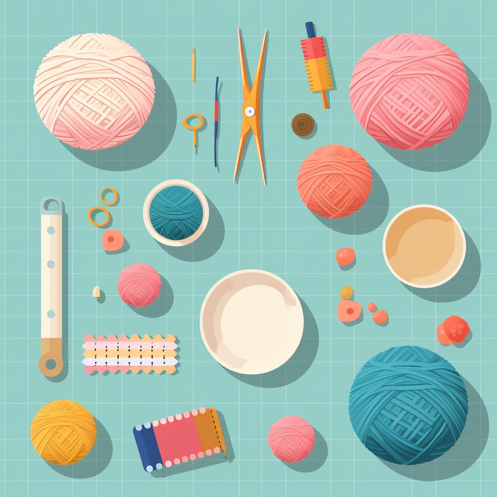 Knitting materials laid out on a table