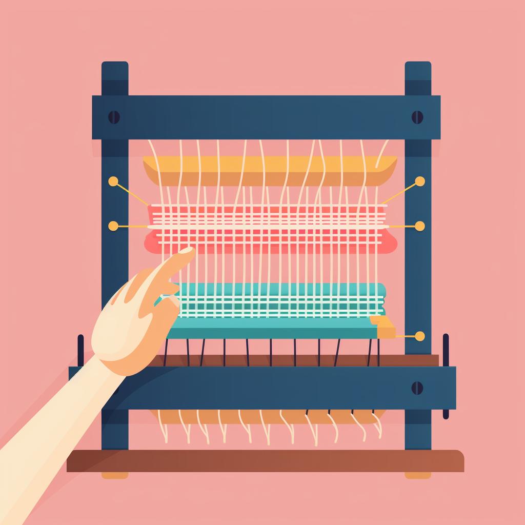 Hands using a loom hook to create stitches on a loom