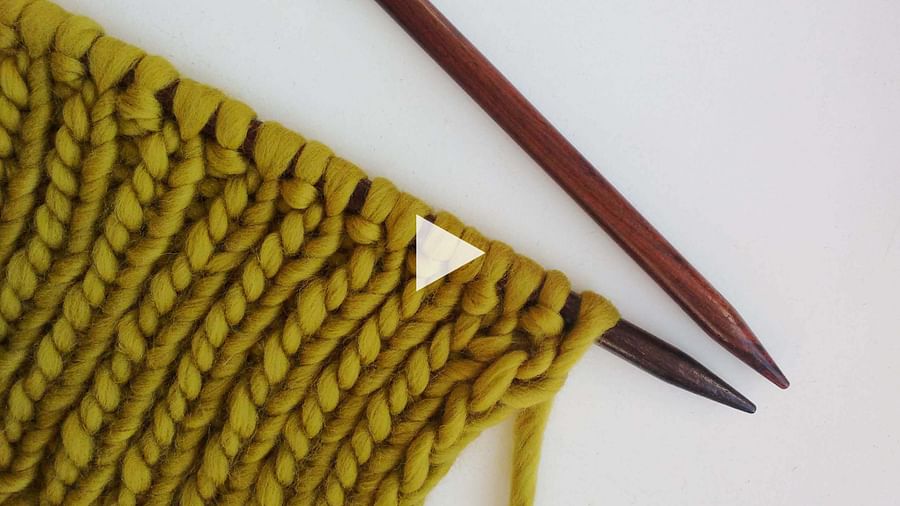 Close-up view of a knitted rib stitch pattern