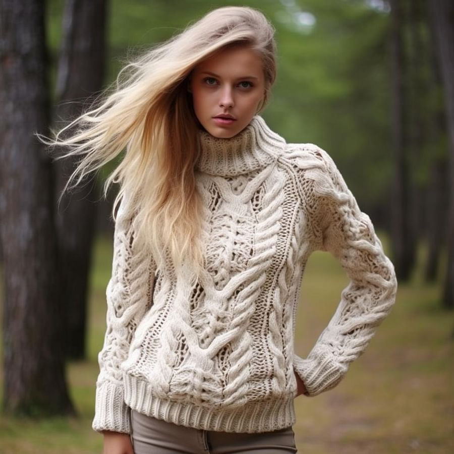 A trendy, handmade sweater with intricate knitting patterns