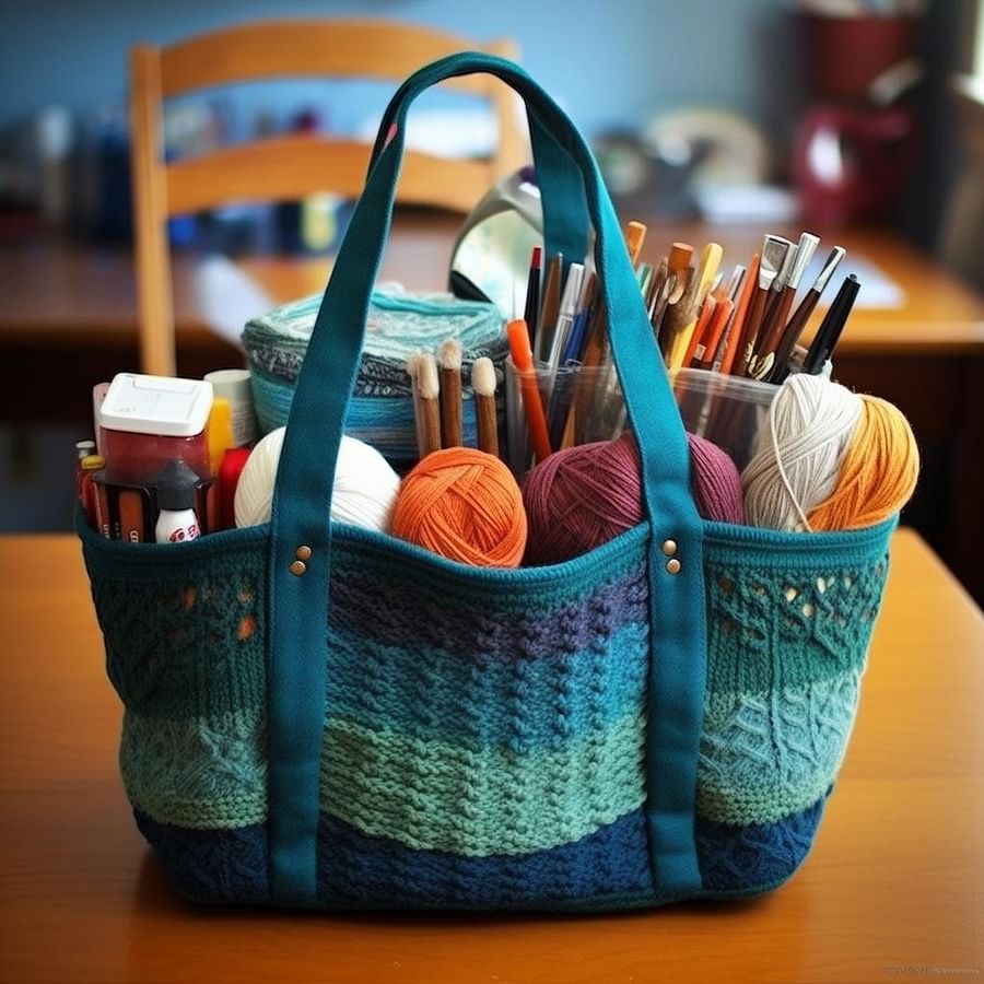 A clean, well-organized knitting bag
