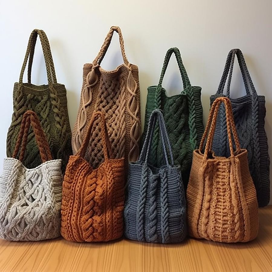 A variety of knitting bags in different sizes and materials