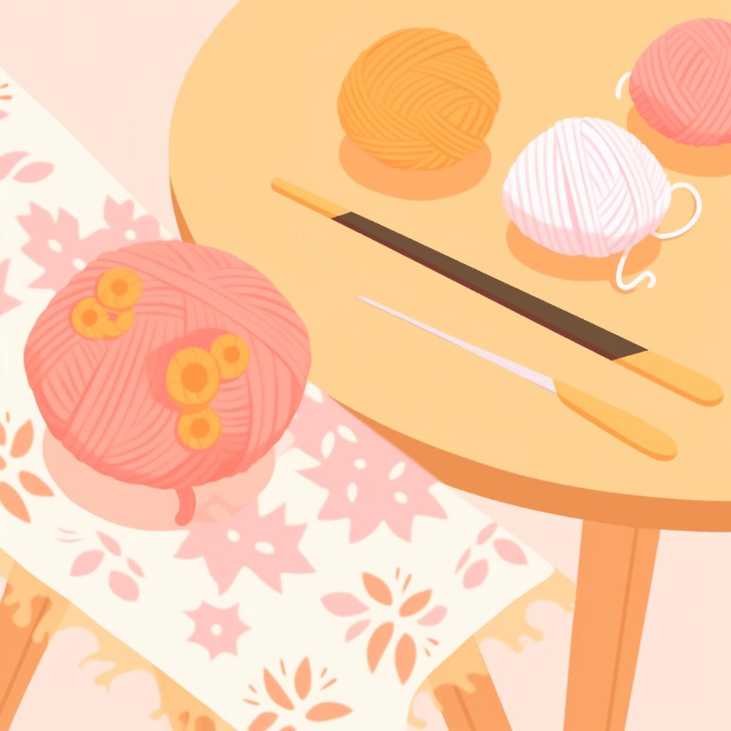 Knitting needles, yarn, and a pattern on a table
