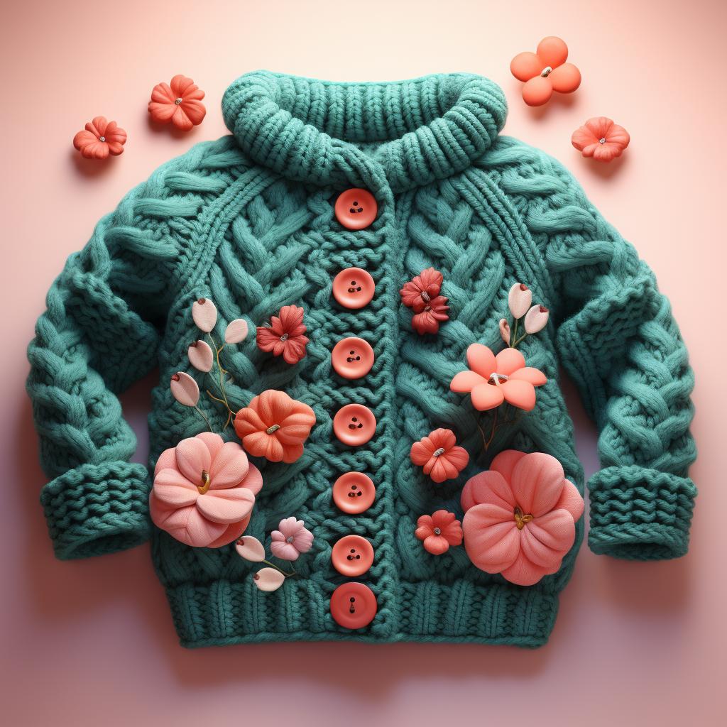 A completed baby sweater with buttons
