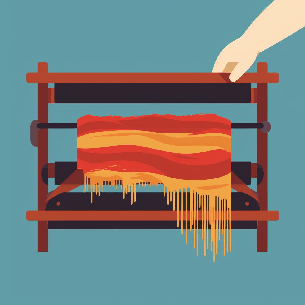 Finished scarf being removed from a knitting loom