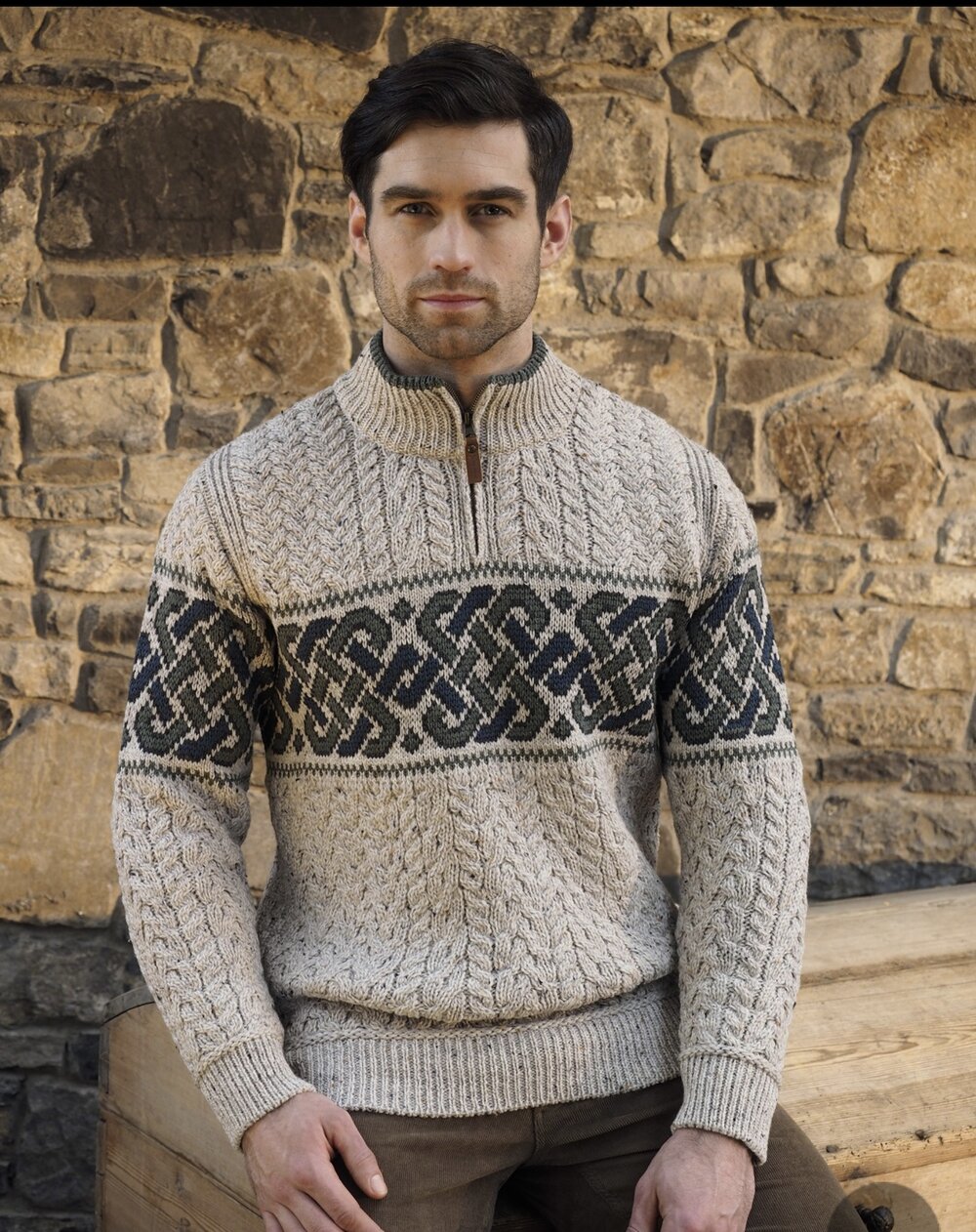 Colorful sweater showcasing intricate Jacquard pattern